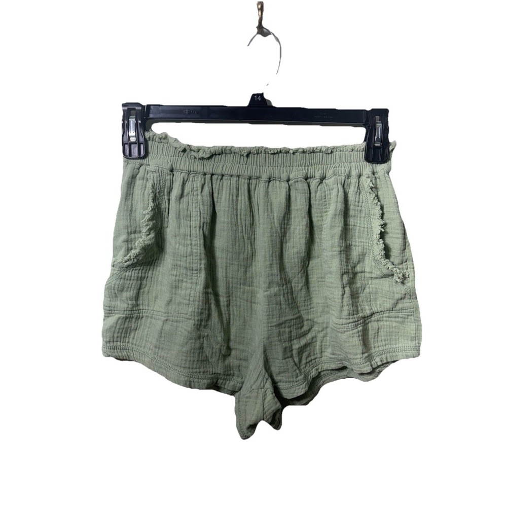 Club Social Womens Gauze Cotton Shorts Size Medium Sage Green Elastic Waist